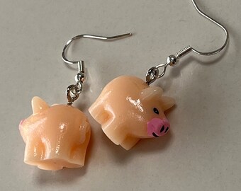 Farm pig earrings, handmade with sterling silver hooks, funky earrings, cool earrings, funny earrings