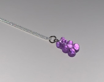 11 Colours to choose Gummy bear necklace silver plated necklace chain resin charm. Matching earrings available.