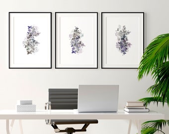 Home Office Decor for women framed 3 piece wall art print Set, Botanical Watercolor Greenery Designer Wall Art for Office Professional Decor