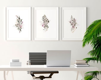 Home Office Decor for women framed 3 piece wall art print Set, Boho Watercolor Botanical Designer Wall Art for Office Professional Decor