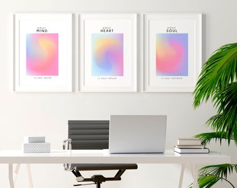 Therapist office wall art Decor, Mental Health Affirmation Poster prints, Framed wall art set of 3, Positive vibes wall art gift for her