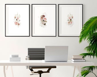 Home Office Decor for women framed 3 piece wall art print Set, Botanical Watercolor Greenery Designer Wall Art for Office Professional Decor