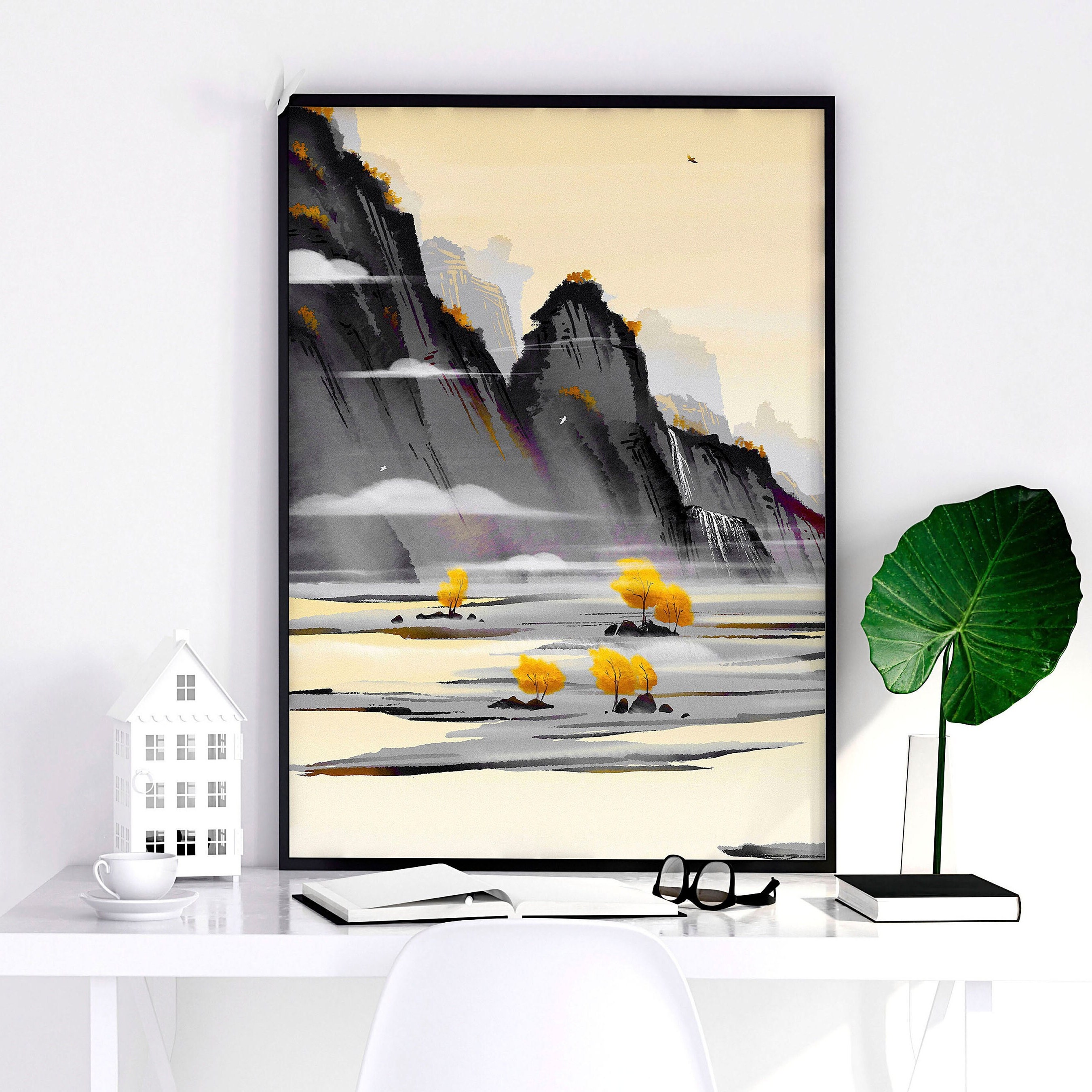 Trendy Japandi Set of 3 Framed Wall Art Prints for Living Room