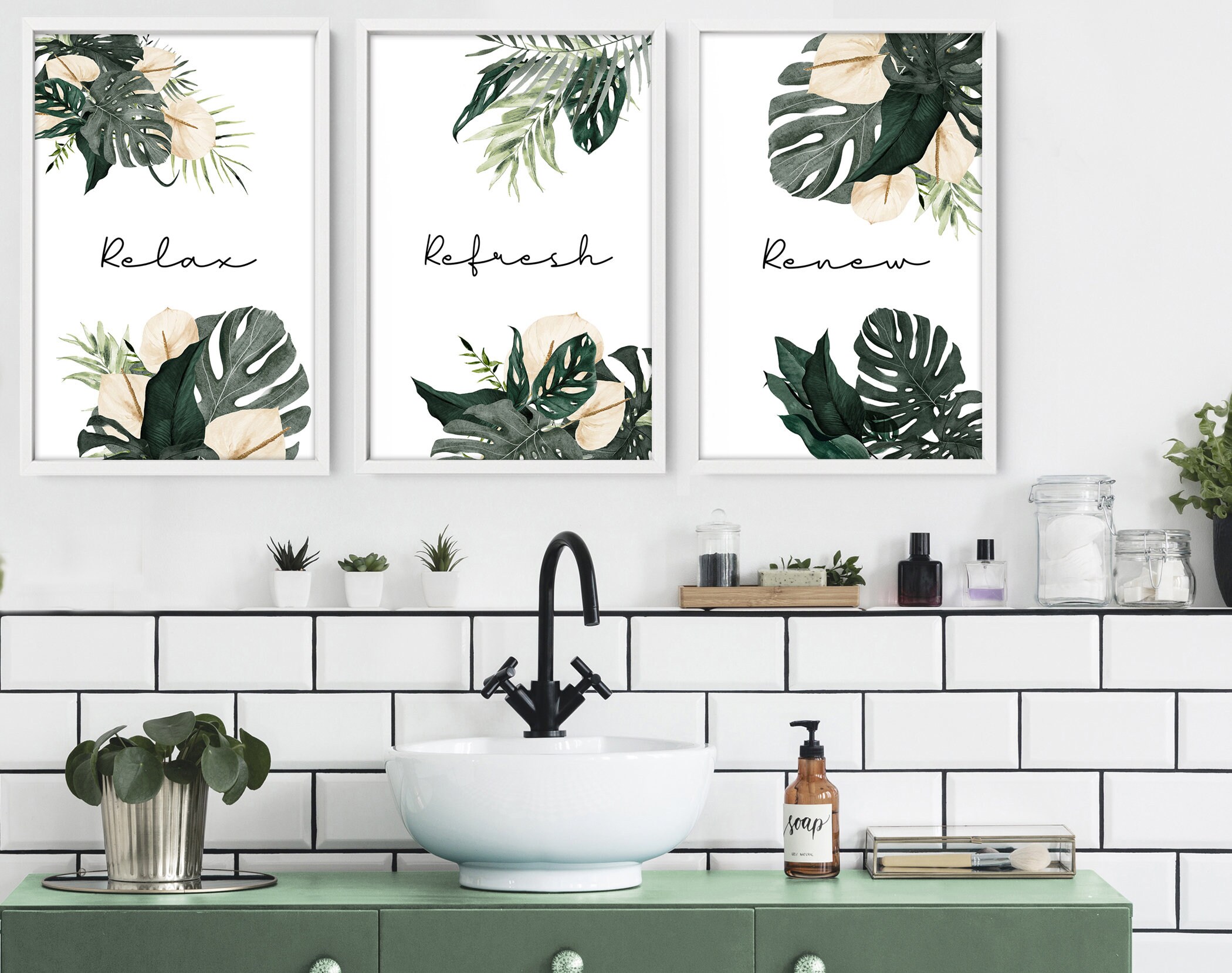 Spa Bathroom Art Botanical Bathroom Plant Print Set of 3 Etsy