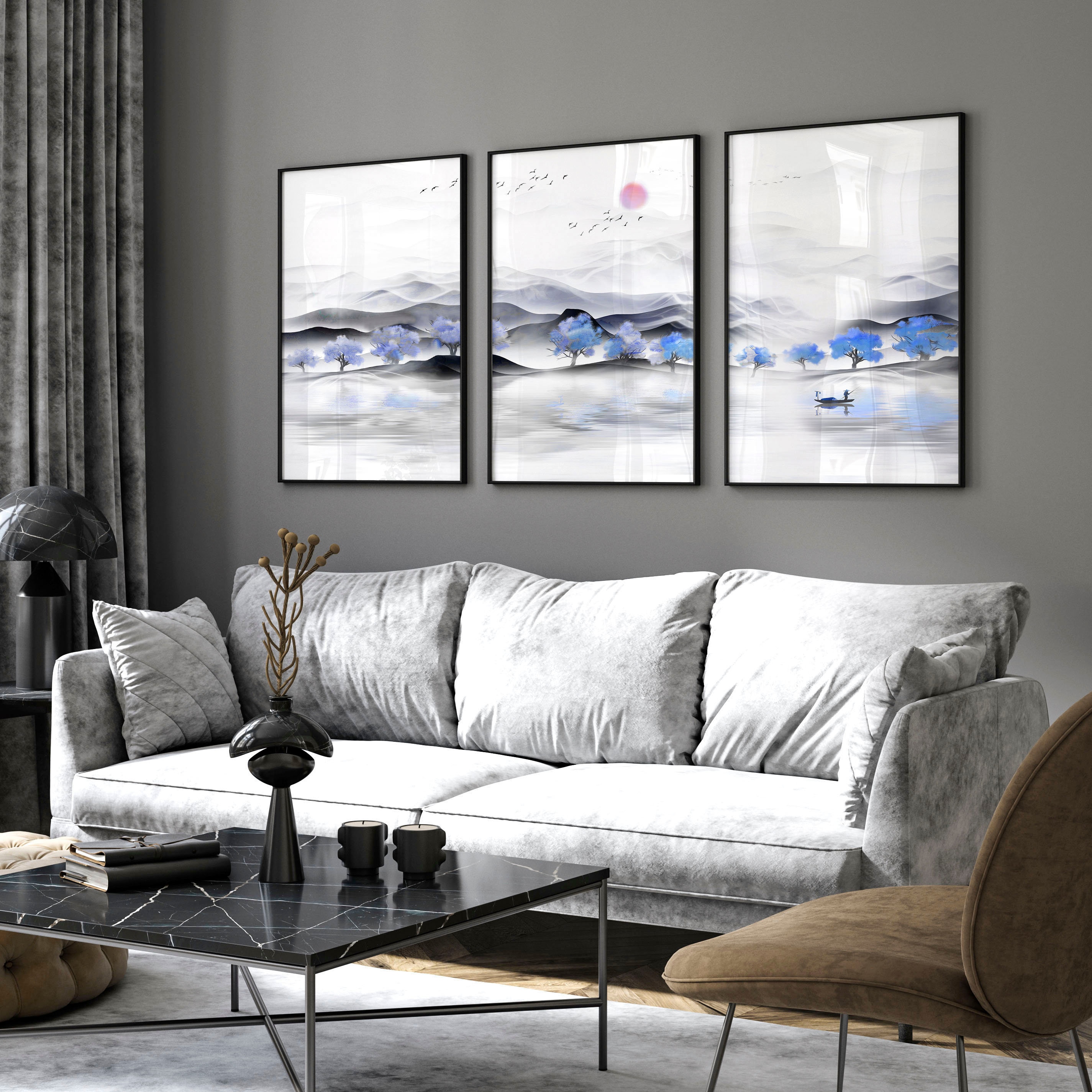 Japandi Wall Art Decor Framed 3 Piece Wall Art Set Artwork for a