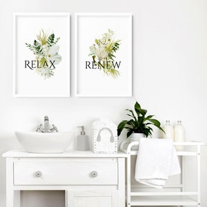 Spa Botanical Bathroom set of 2 framed wall art prints for Bohemian Decor, Relaxation Bathroom Wall Decor gift for new homeowner