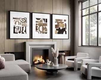 Modern Living room wall art prints, Contemporary wall hanging for home decor, Minimalist set x 3 framed wall art, new home owner gift,
