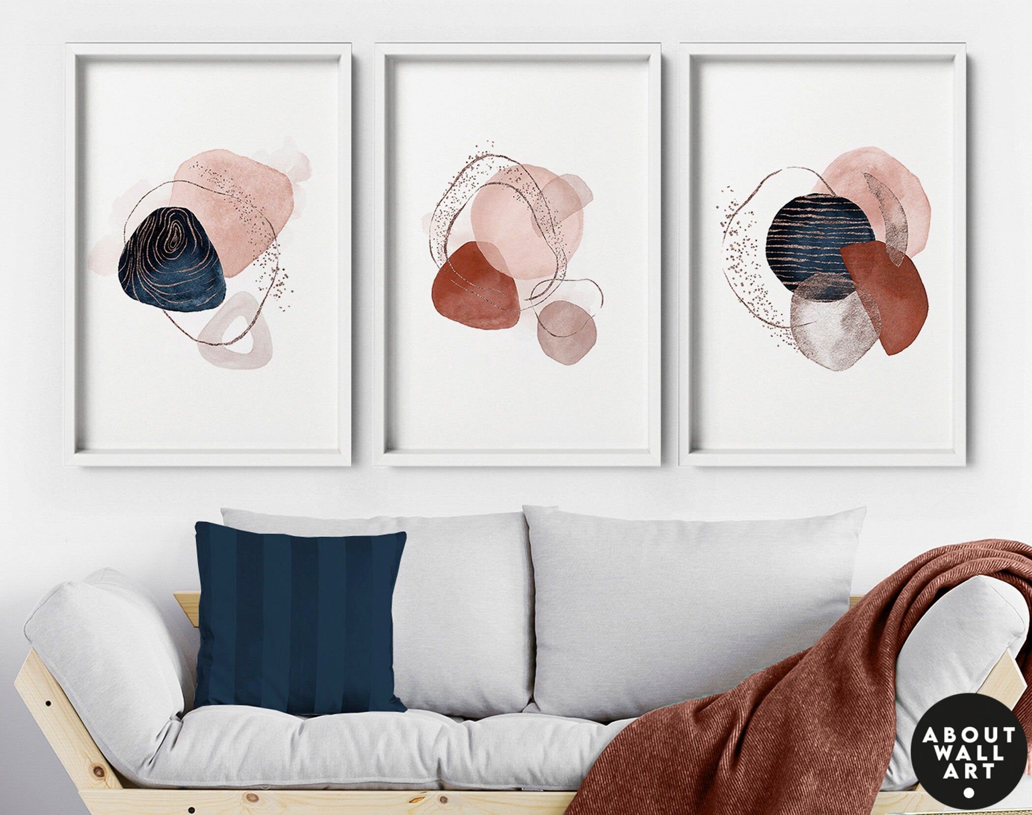 Terracotta wall art set of 3 prints entryway decor wall Etsy