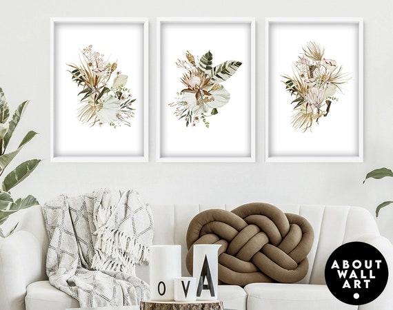 Home Decor Wall Art, Botanical Floral Set of 3 Posters, Minimalist Farmhouse Wall Hangings,  Apartment Gallery Living Room Wall Art ,
