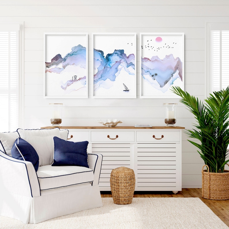 Beach Decor, Coastal Wall Art set of 3, California Coast Print Decorations, Beach Lover Gift, Surf Wall Art, Surf Lover Gift