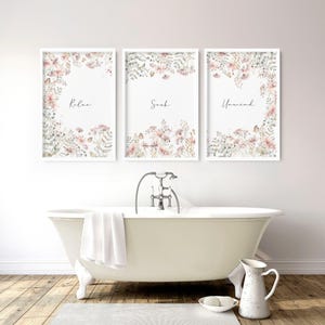Bathroom wall art decor, framed wall art set of 3 pieces, Spa themed Bathroom Decor, Botanical shabby chic bathroom art prints, Relax sign