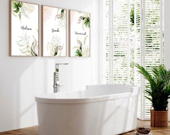 Juego de 3 impresiones para baño, decoración de pared para baño, arte de pared para baño, regalos de relajación, decoración de spa, baño botánico, arte de baño tropical