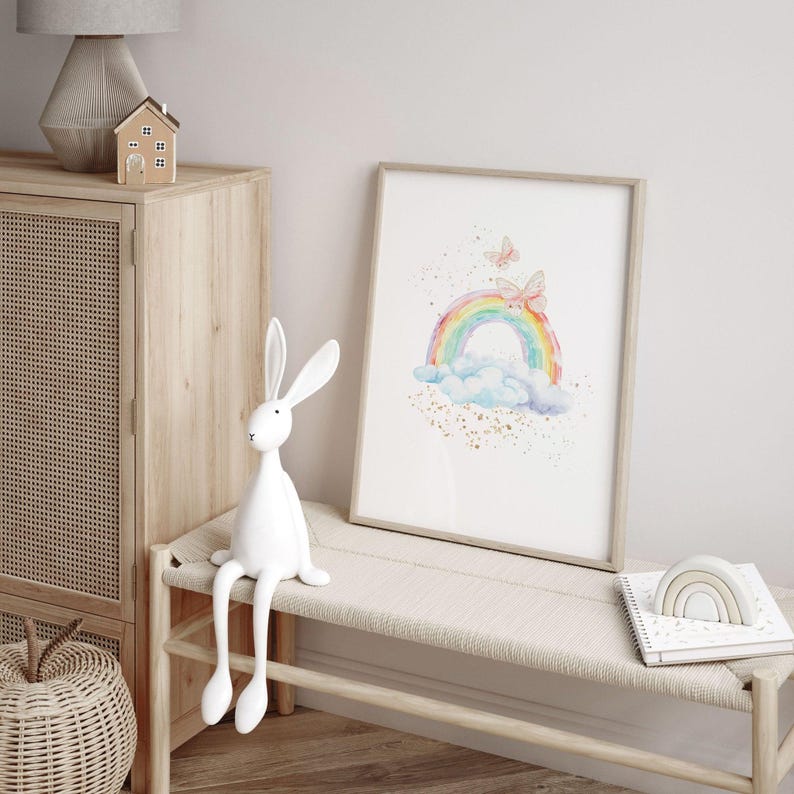 Nursery Rainbow Decor, Cloud Nursery Wall Art, Set of 3 Framed Wall Art ...