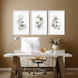 Home Office Decor for women framed 3 piece wall art print Set, Sage Green Watercolor Greenery Designer Wall Art Office Professional Decor