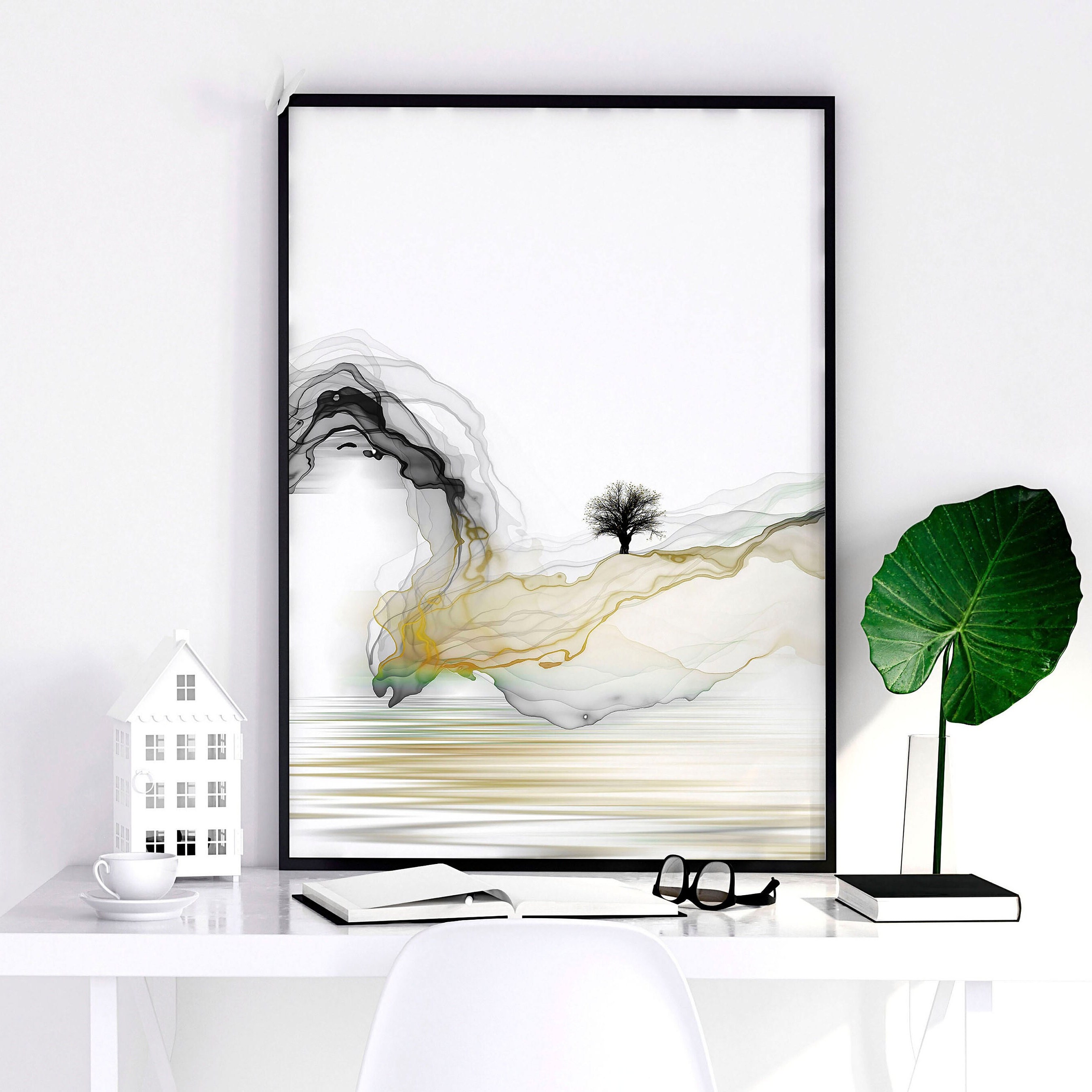 Trendy Zen Japanese Set of 3 Framed Panel Wall Art Prints for