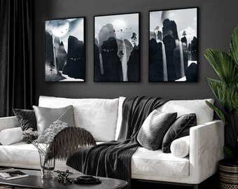 Dark Landscape Mural Wall Art Framed 3 Piece Set, Extra Large