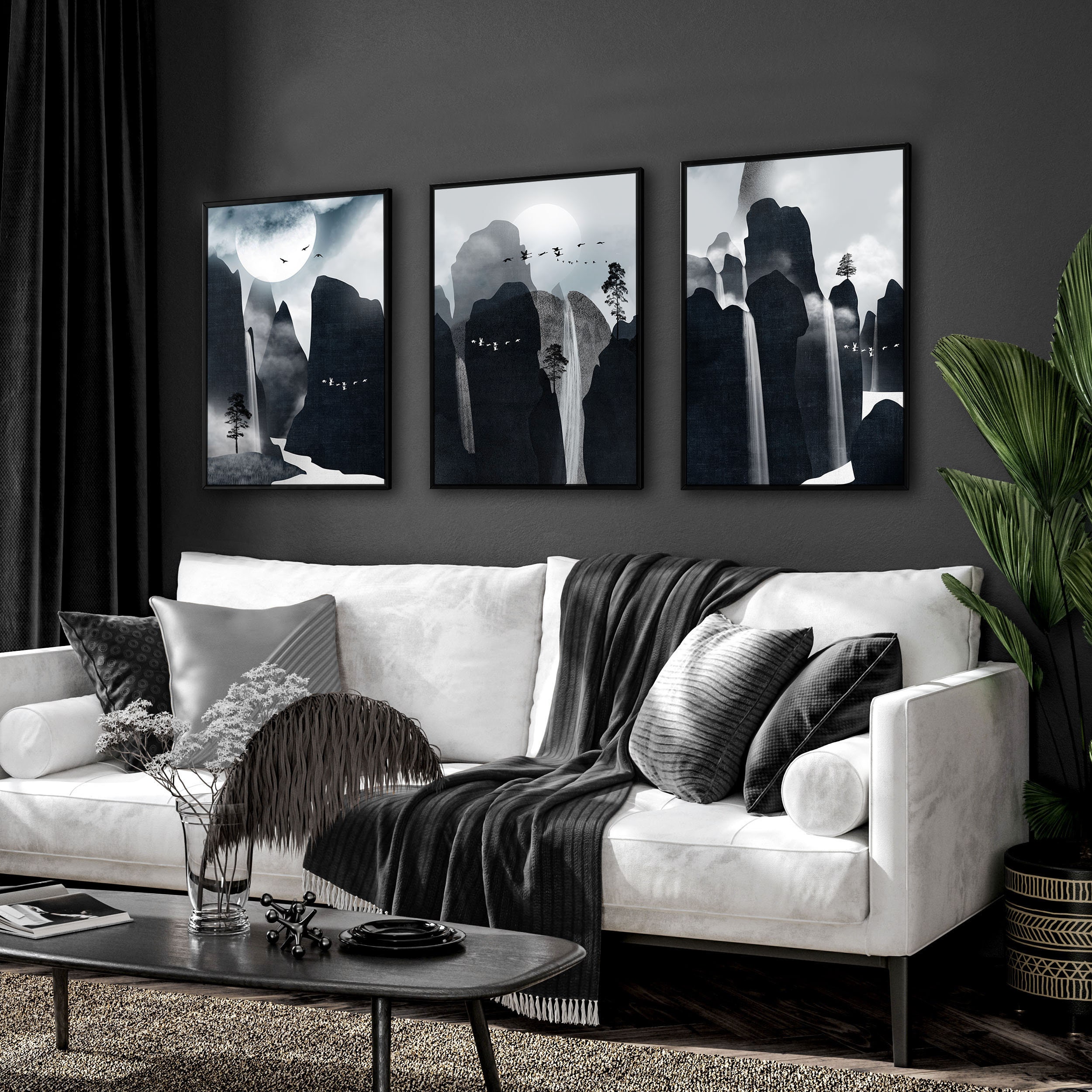 Dark Landscape Mural Wall Art Framed 3 Piece Set, Extra Large
