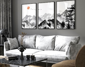 Decorazione murale soggiorno Decorazione giapponese Set di 3 stampe artistiche da parete, regalo per la nuova casa per coppia, regalo per l'ufficio per sorella, acquerello calmante