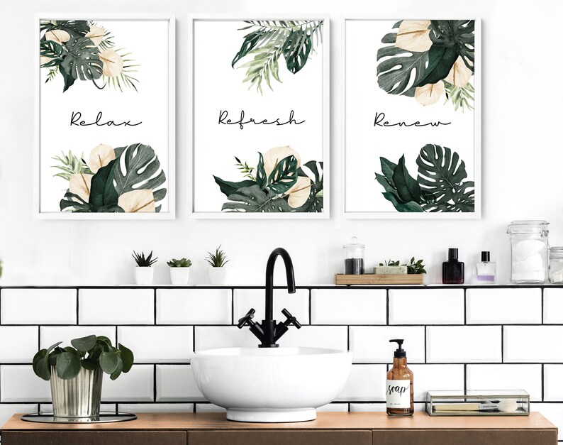 Spa Bathroom Art Botanical Bathroom Plant Print Set of 3 | Etsy