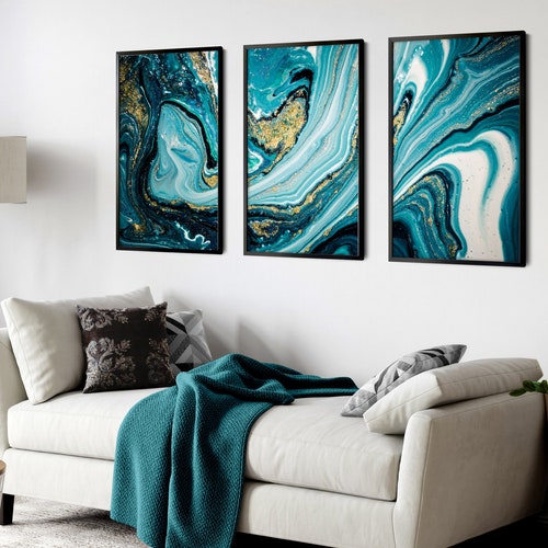 Teal Gold Wall Art Set of 3 Prints Gallery Wall Set Etsy