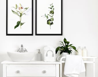 Bathroom decor set of 2 wall art prints, framed wall art prints for toilet, spa decor for walls, relaxation gift for women, botanical boho