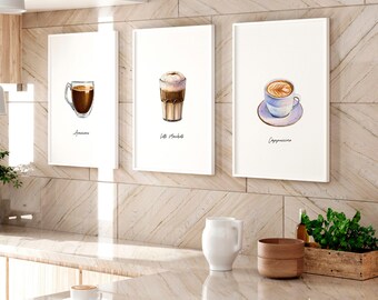 Coffee poster framed wall art prints set of 3 for coffee bar decor, coffee bar sign gallery wall art set for Kitchen & dining room decor