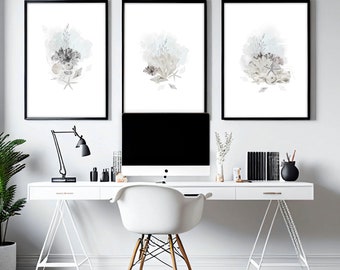 Küsten Wand Kunst, Strand thematisierte Wohnkultur, Muschelkern gerahmte 3-teilige Wandkunst Drucke Set, Mediterrane Dekoration, Muschel Kunstdrucke