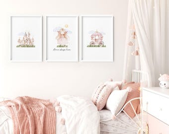 Impresiones en lienzo para niñas, arte de pared para guardería de princesas, arte de pared enmarcado para habitación de niñas, letrero con nombre para niña, decoración de dormitorio de niña pequeña