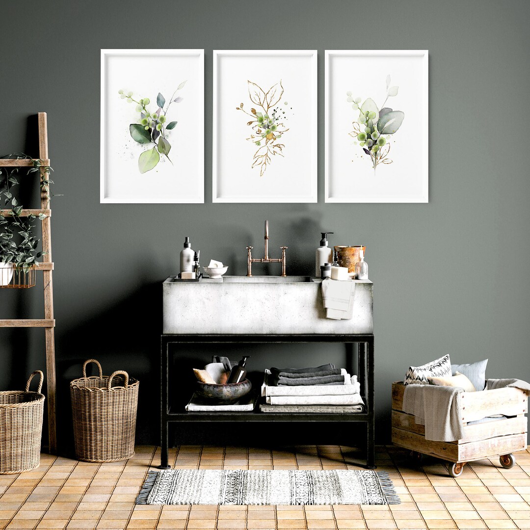 Trendy Botanical Watercolour Greenery Framed Set of 3 Wall Art Prints ...