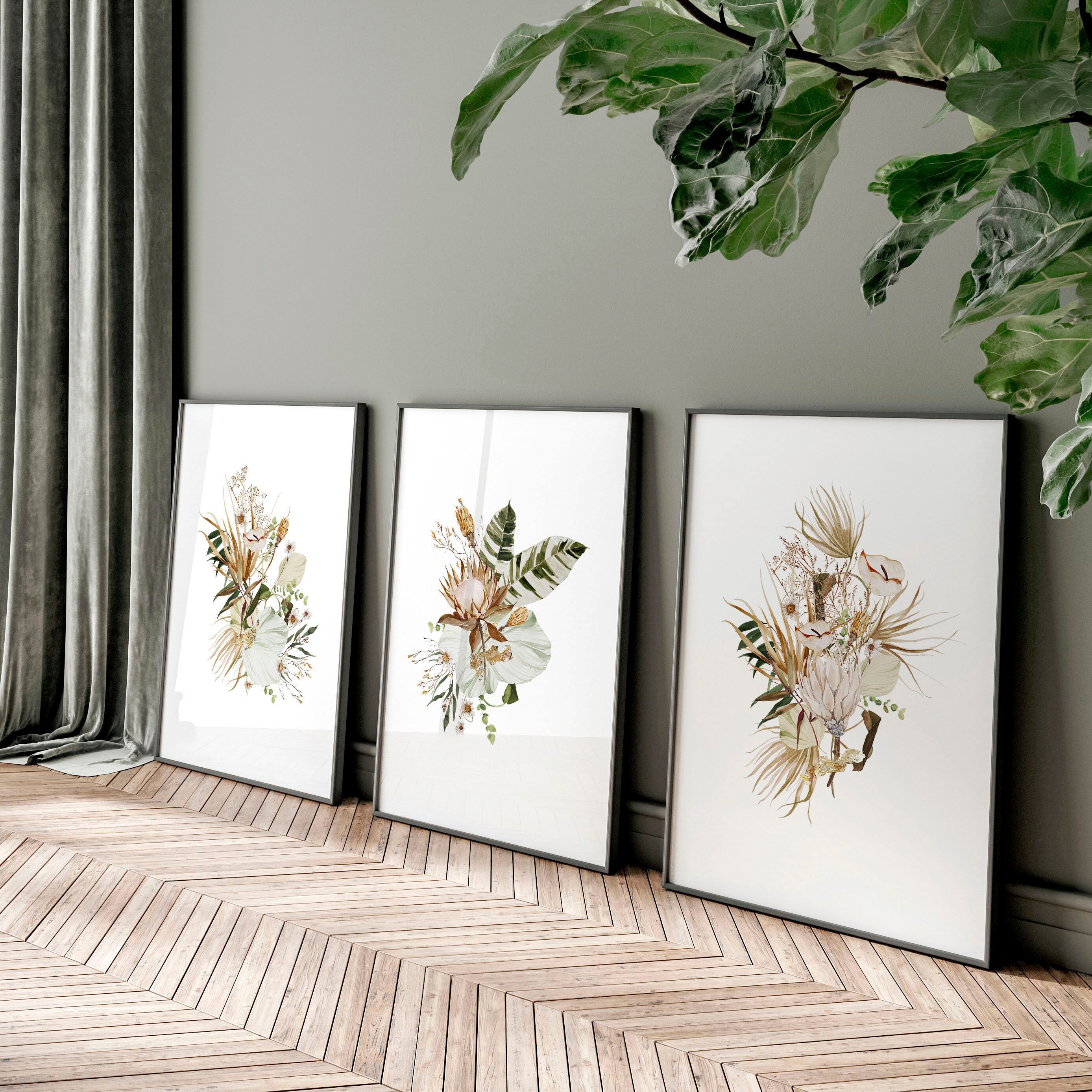Home Decor Wall Art, Boho Botanical Set of 3 Prints, Living Home Decor Wall Art, Boho Botanical Set of 3 Prints, Living
