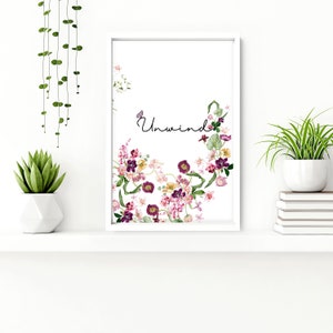 Botanical Floral framed set of 3 wall art prints for a Shabby Chic Bathroom home decor, Relax soak unwind wall prints for Toilet wall Decor