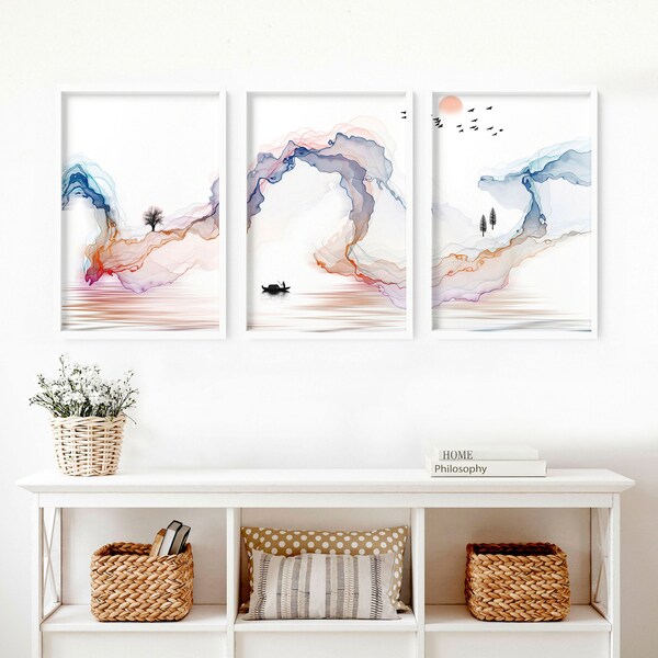 Living room wall decor, Home Decor Wall hanging, Japanese Art New Home gift, Office decor gift, Zen Garden Set of 3 Prints