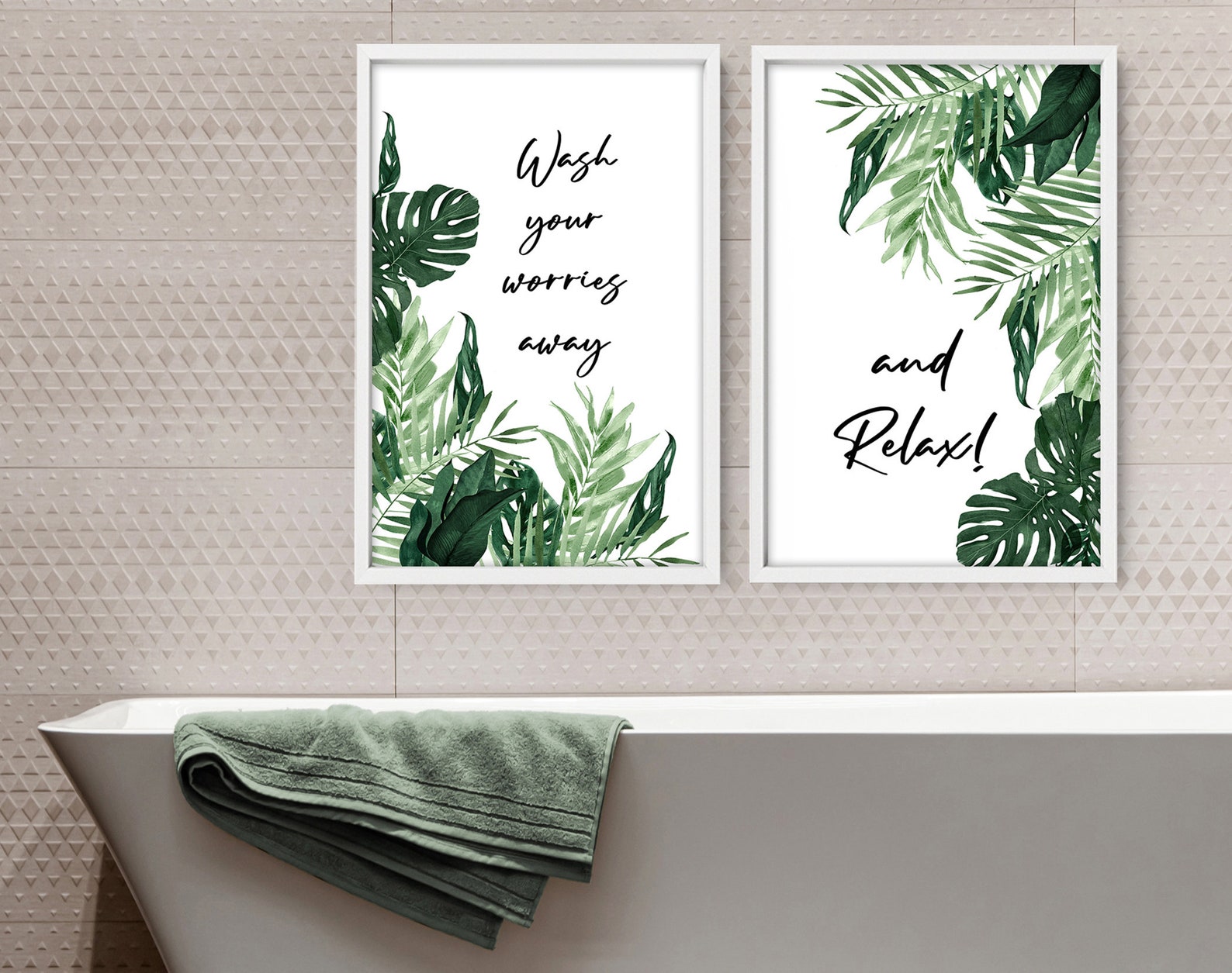 Home Decor Bathroom art prints set of 2 Botanical Tropical | Etsy
