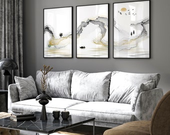 Watercolor Minimal Landscape Mountain Set of 3 Prints, Living-room Wall Decor, Above the Bed Wall Art, Home Office Decor wall hangings