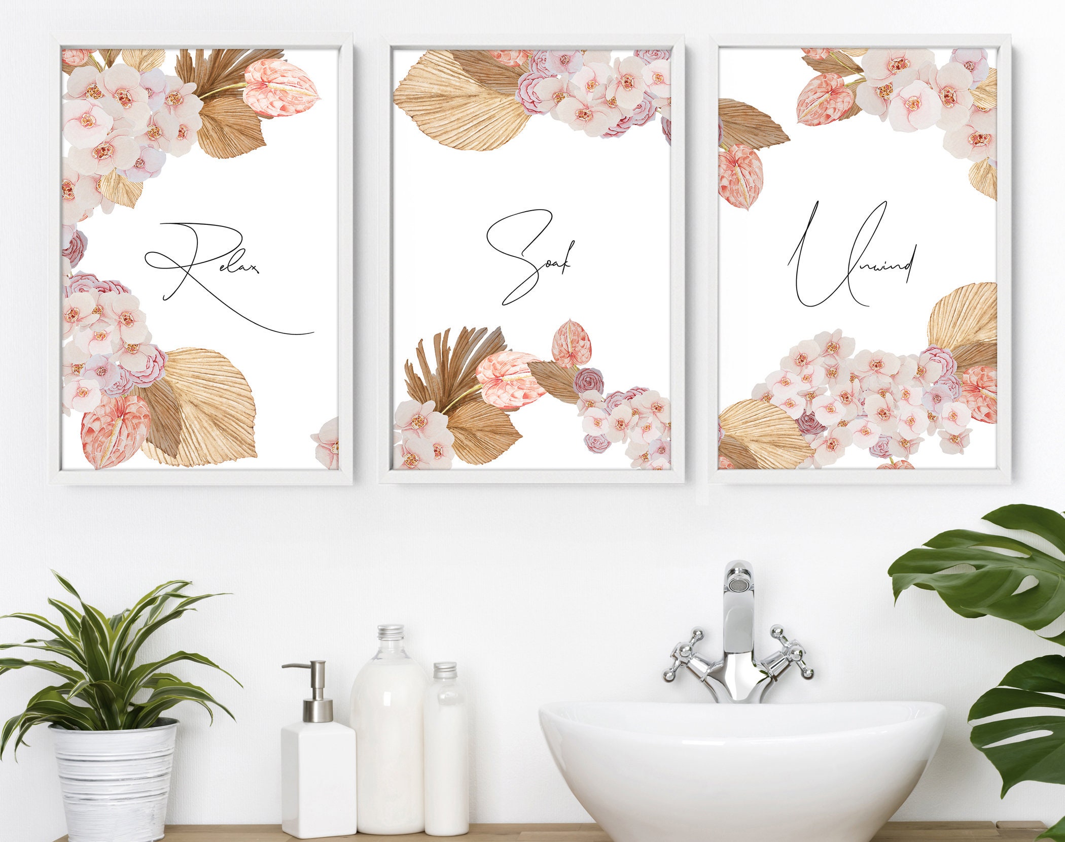 Spa Bathroom Art Botanical Bathroom Plant Print Set of 3 | Etsy