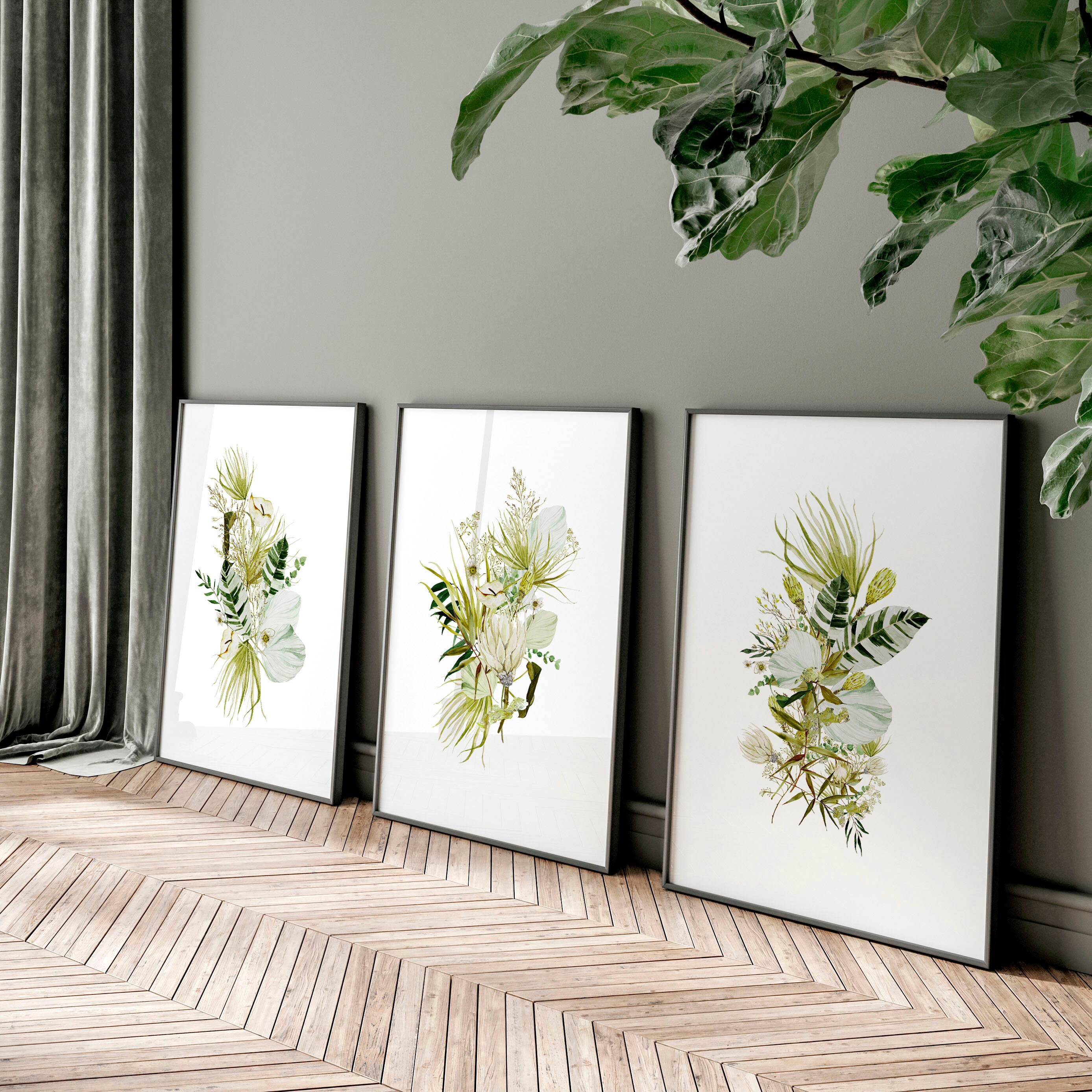 Home Decor Wall Art, Boho Botanical Set of 3 Prints, Living Room Wall ...
