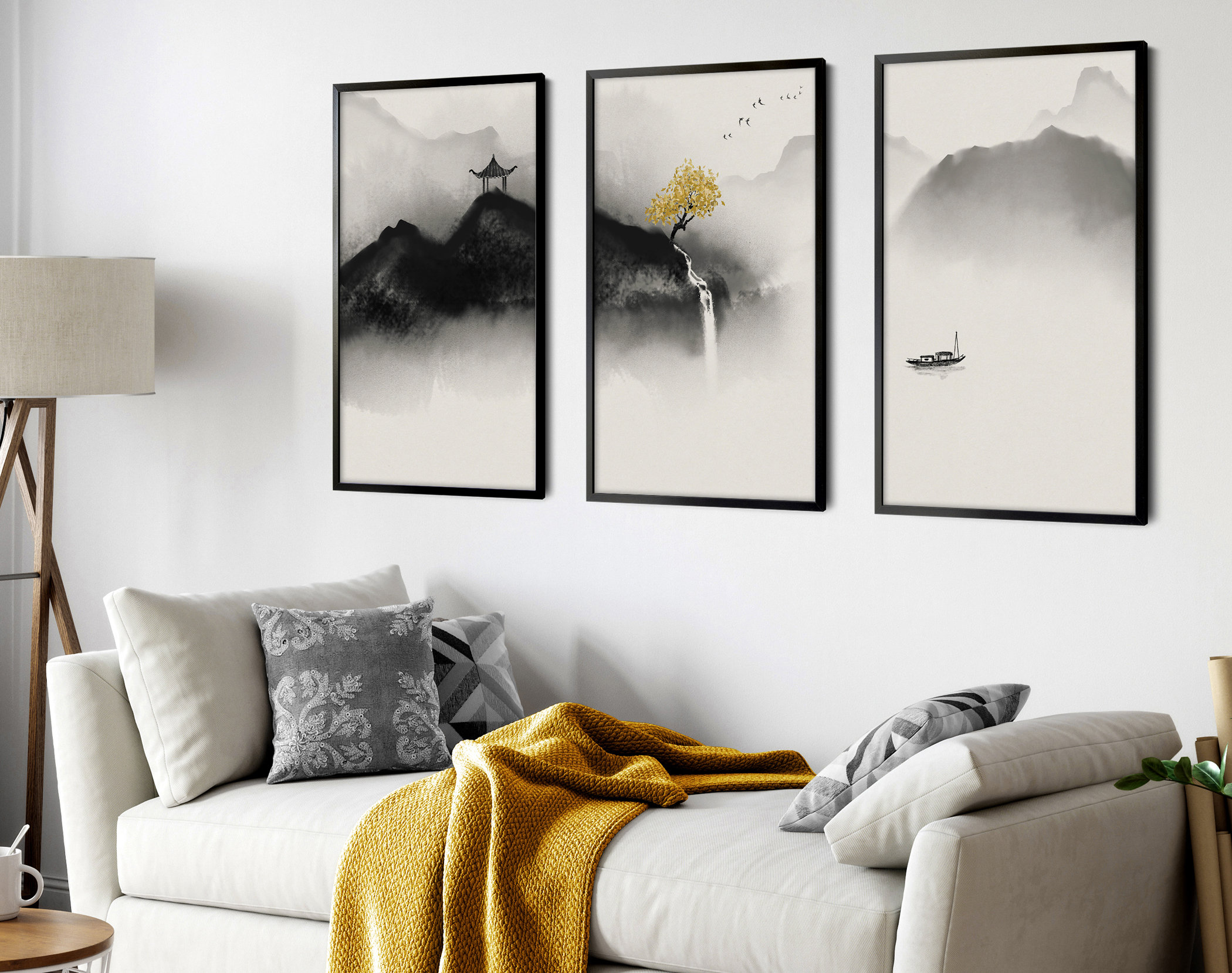 Japandi Wall Art Set of 3 Zen Wall Art Prints Japanese Yellow - Etsy