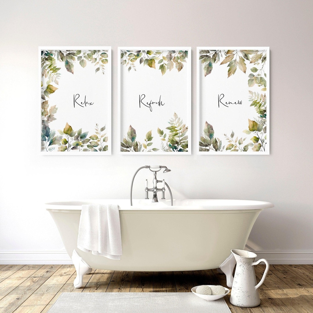 Bathroom Wall Art Decor, Framed Wall Art Set of 3 Pieces, Spa Themed Bathroom Decor, Botanical ...