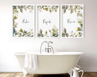 Bathroom wall art decor, framed wall art set of 3 pieces, Spa themed Bathroom Decor, Botanical Greenery bathroom art prints, Relax sign art