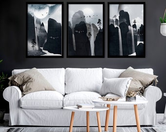 Dark Landscape Mural Wall Art Framed 3 Piece Set, Extra Large