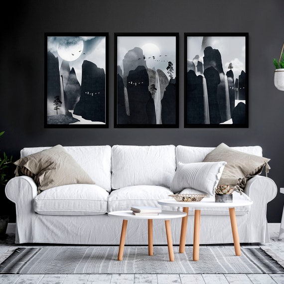 Dark Landscape Mural Wall Art Framed 3 Piece Set, Extra Large