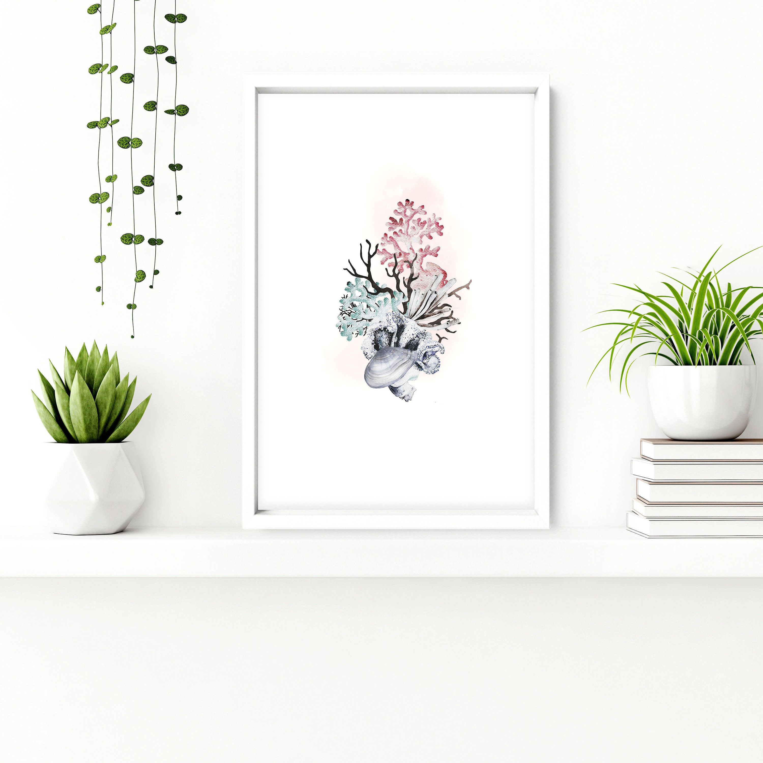 YBARTZQ 3 Quadri Su Tela Rosa Con Conchiglie – Stampe Artistiche Da Parete Per Camera, Soggiorno, Bagno – 40x60 Cm