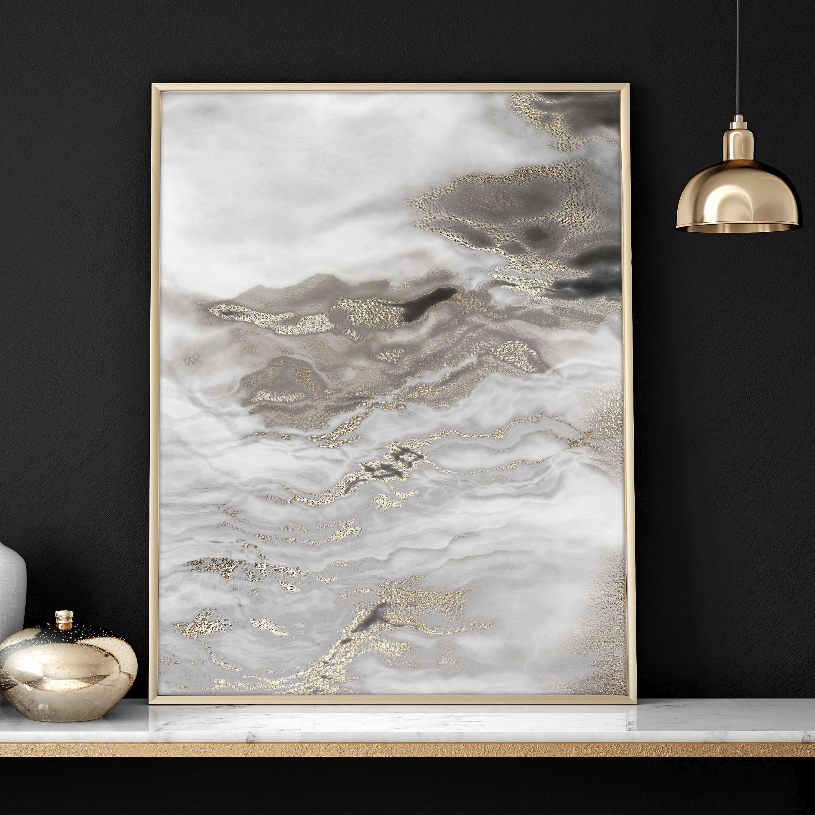 Triptych Marble Wall Art for Modern Office Decor, Large Textured