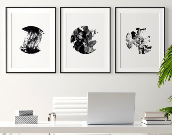 Trendy Abstract set of 3 framed wall art prints for a lawyer Minimal office desk Decor, Contemporary gallery wall art set for Home office
