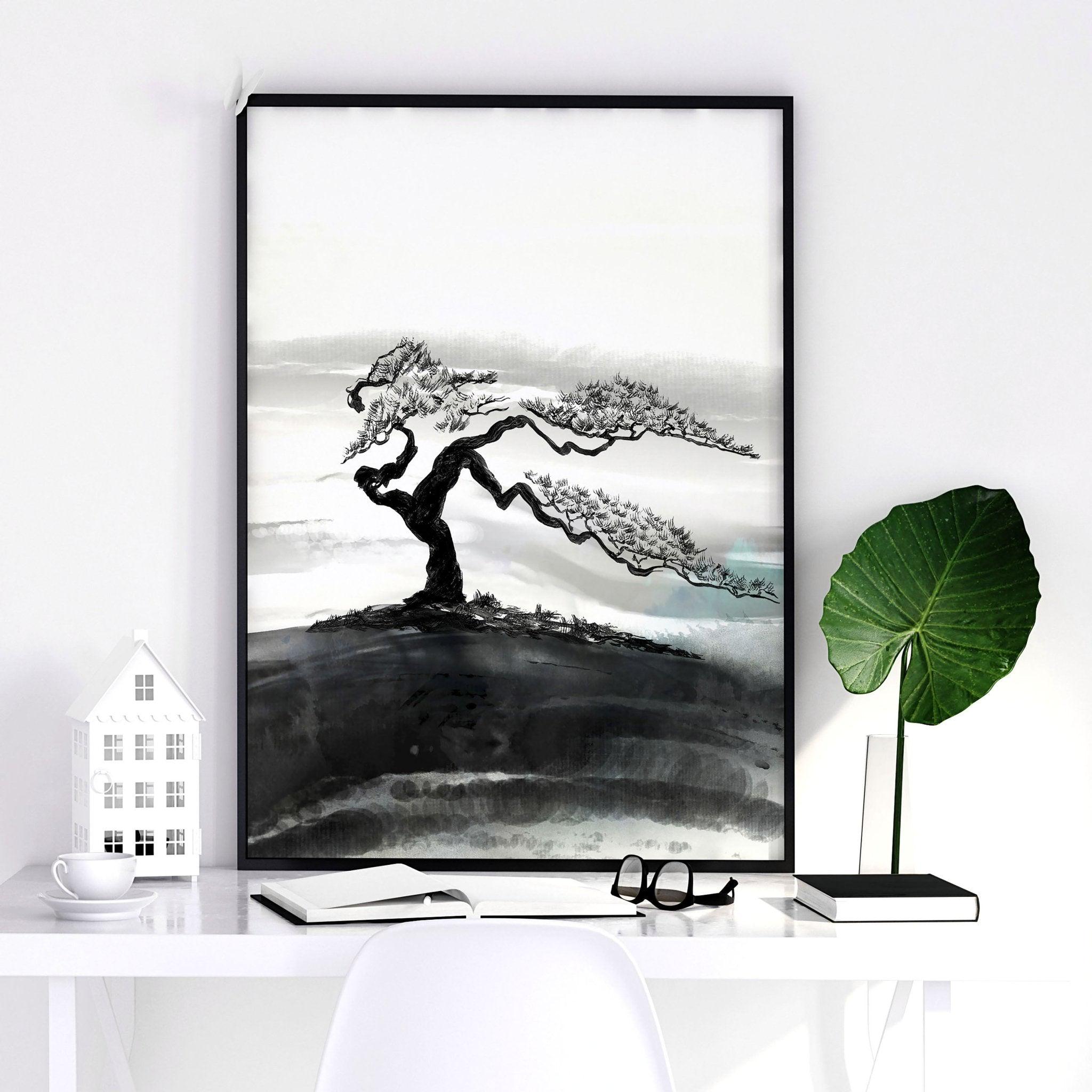 Japanese Wall Art Decor, Black and White Japandi Framed 3 Piece