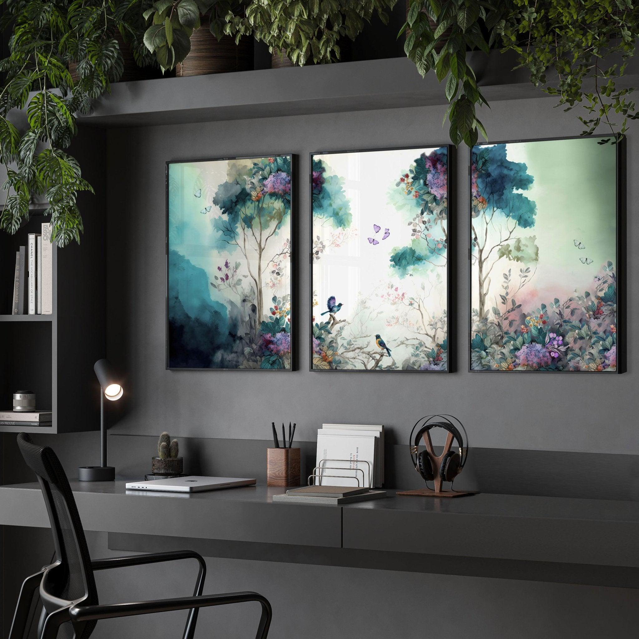 Chinoiserie Framed Wall Art 3 Piece Set, Extra Large Asian