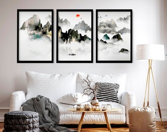 Calming Watercolor Painting Print, Set of 3 Minimalist Wall Prints, Zen Wall Art, Modern Artwork for Office Decor and Living Room