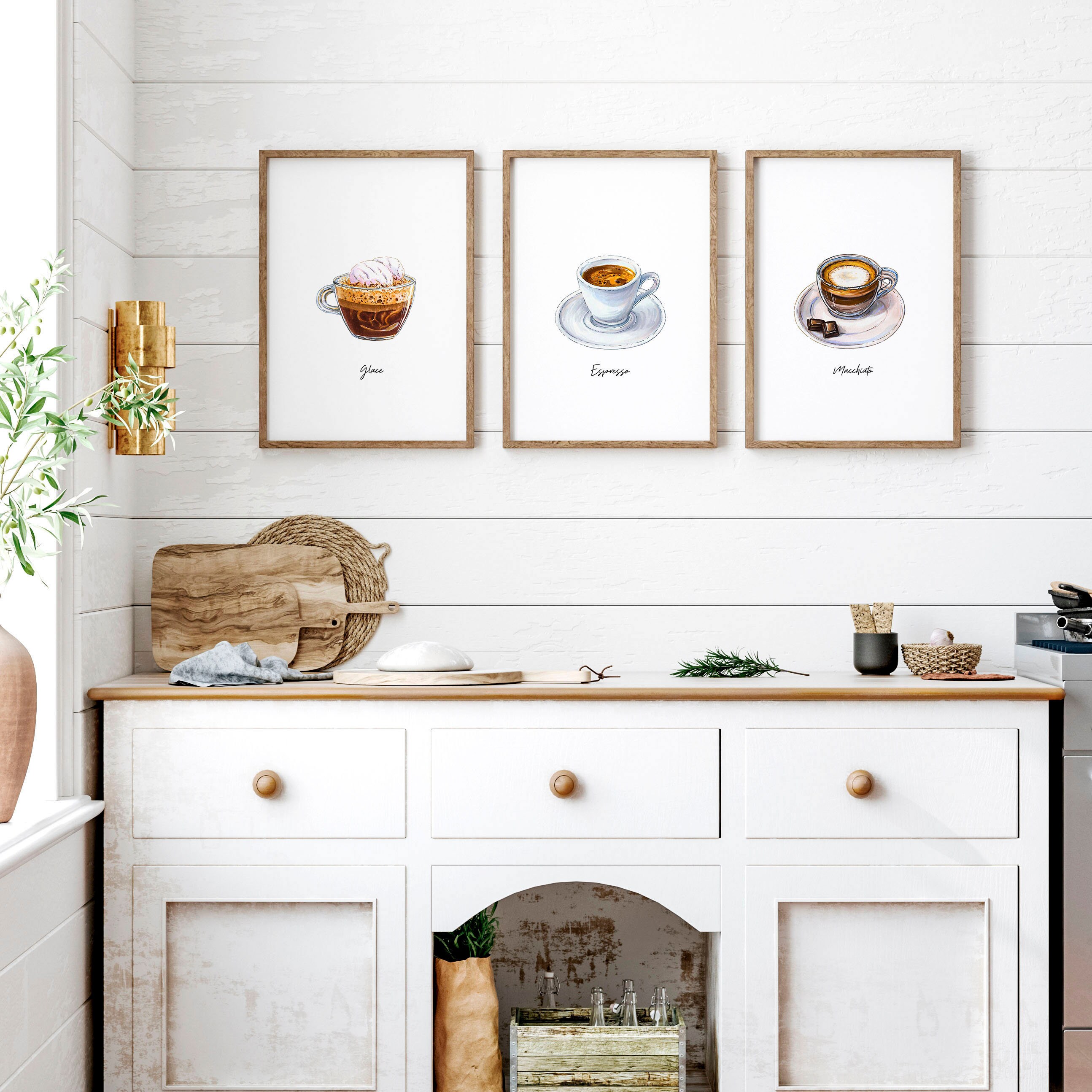 Coffee Poster Framed Wall Art Prints Set of 3 for Coffee Bar Decor