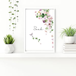 Botanical Floral framed set of 3 wall art prints for a Shabby Chic Bathroom home decor, Relax soak unwind wall prints for Toilet wall Decor