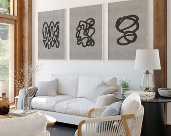 Modern Living room wall art prints, Contemporary wall hanging for home decor, Minimalist set x 3 framed wall art, new home owner gift,